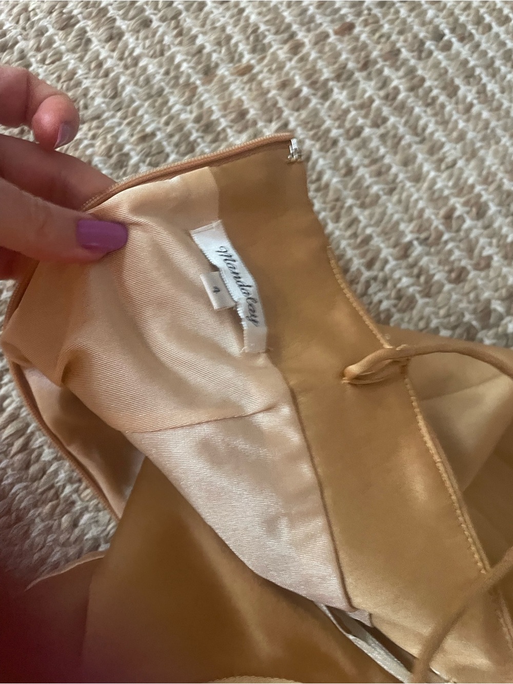 Gold Satin Lace Slip Dress with Floral Appliqué Mandalay Designs - Picture 5 of 7